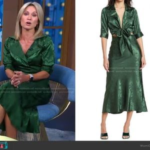 NEW Ronny Kobo Carol Collared Faux Wrap Maxi Dress In Green Size Small